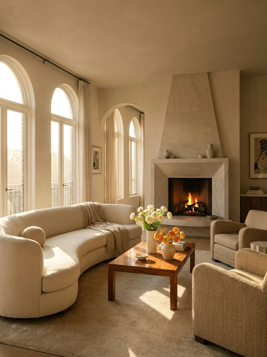 Golden hour living room interior